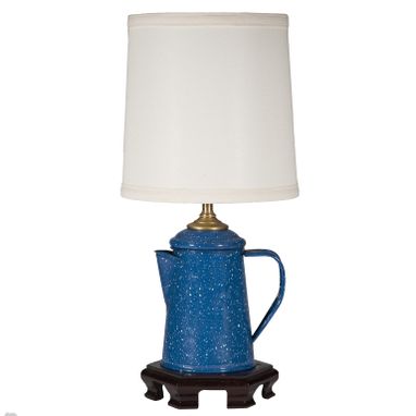 Custom Made Vintage Blue Metal Coffee Pot Upcycled Lamp