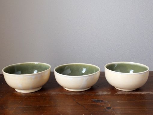 Custom Made Ivory Sencha Green Tea Small Cereal Ice Cream Bowls Wheel Thrown Stoneware Ceramic Pottery