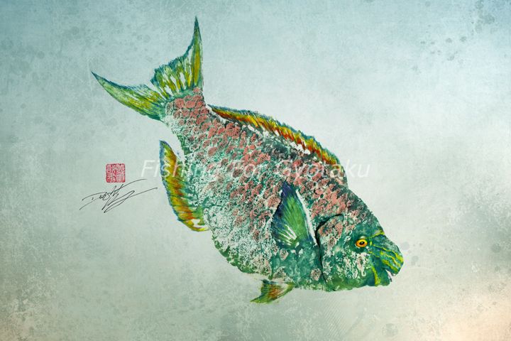 Buy Hand Crafted Parrot Fish (Budai) - Gyotaku Print - Traditional
