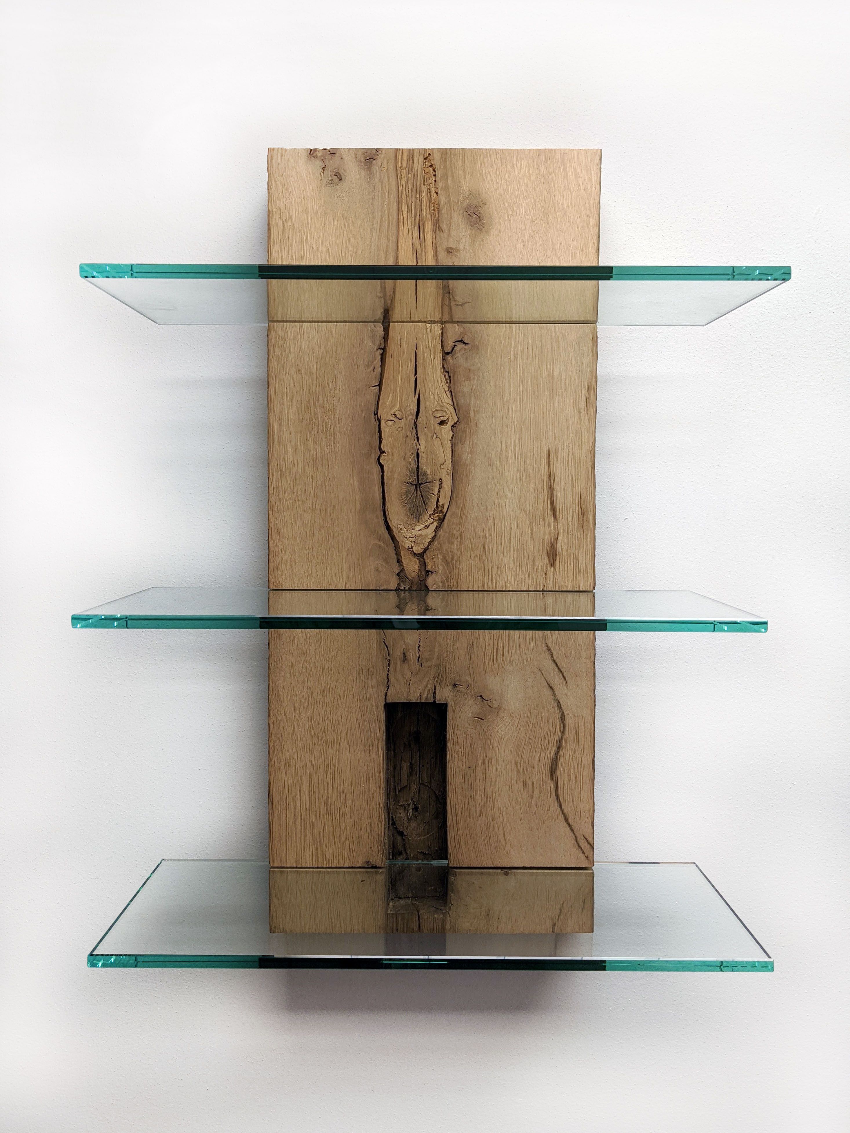 Buy Custom Reclaimed Resawn Barn Beam And Glass Shelves, made to order