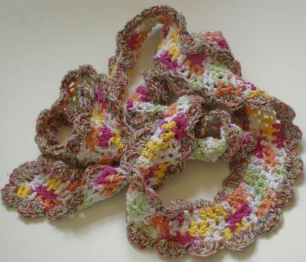 Custom Made Cotton Crochet Long Scarf With Scalloped Edge