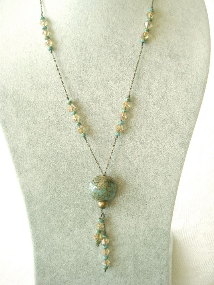 Buy a Hand Crafted Brass, Crystal And Glass Japanese Turquoise Bead ...