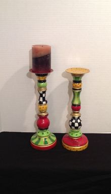Custom Made Hand Painted Wood Candle Sticks - Custom - Single Piece