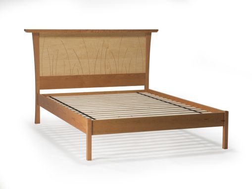 Custom Made Bed Frame Queen, Headboard, Platform Bed King, Cherry Wood Posts, Maple Panel, "Prairie Platform"