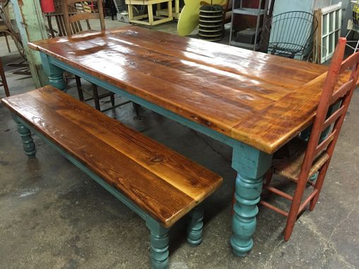 Custom Made 8 Foot Antique Heart Pine Table Set