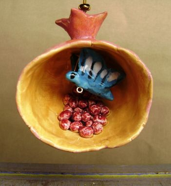 Custom Made Pomegranate Niche Ceramic Ornament With Bird, Nest And Cross With Berries