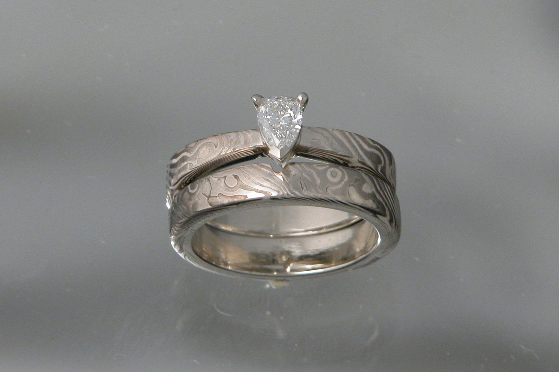 Custom Made 14kt Palladium White  Gold Mokume Gane Wedding  