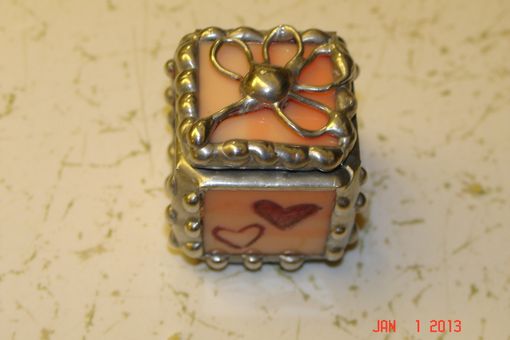 Custom Made 3/4 X 3/4 X 3/4 Tiny Ring Stained Glass Box In Creamy Orange And White With Etched Hearts