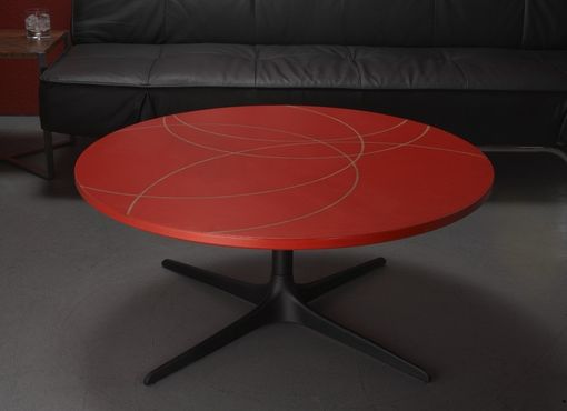 Custom Made Wood And Metal Inlaid Coffee Table