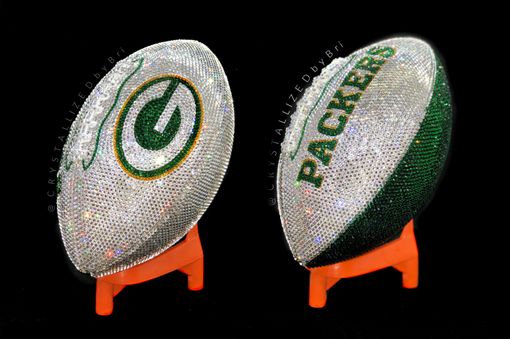 Custom Made Green Bay Packers Crystallized Football Full Game Size Nfl Bling Genuine European Crystals Bedazzled