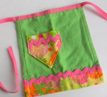 Custom Made Green And Pink Flannel Doll Apron With Flowers "Raspberry Truffle''