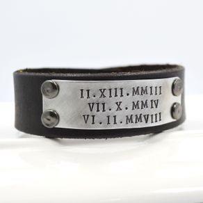 Custom Personalized Bracelets Silver Gold Charm Custommade Leather Cuff Bracelet For Men Or Women Personalized With Roman Numerals Dates Names By Vanessa