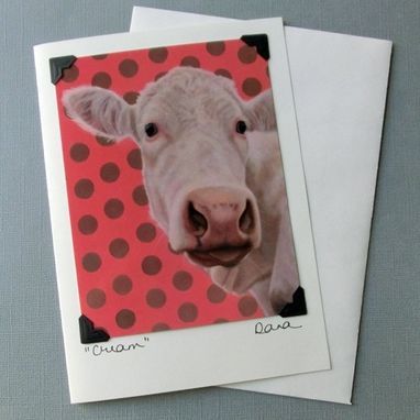 Custom Made Cow Card - Whimsical White Cow Art With Polka Dots
