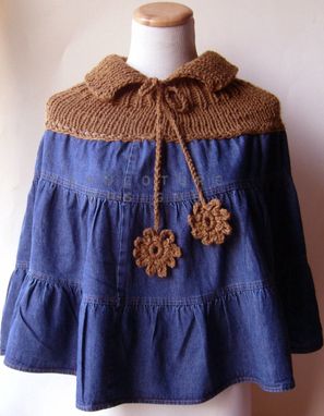 Custom Made The Old-Meets-New / Repurposed Denim Knit Poncho