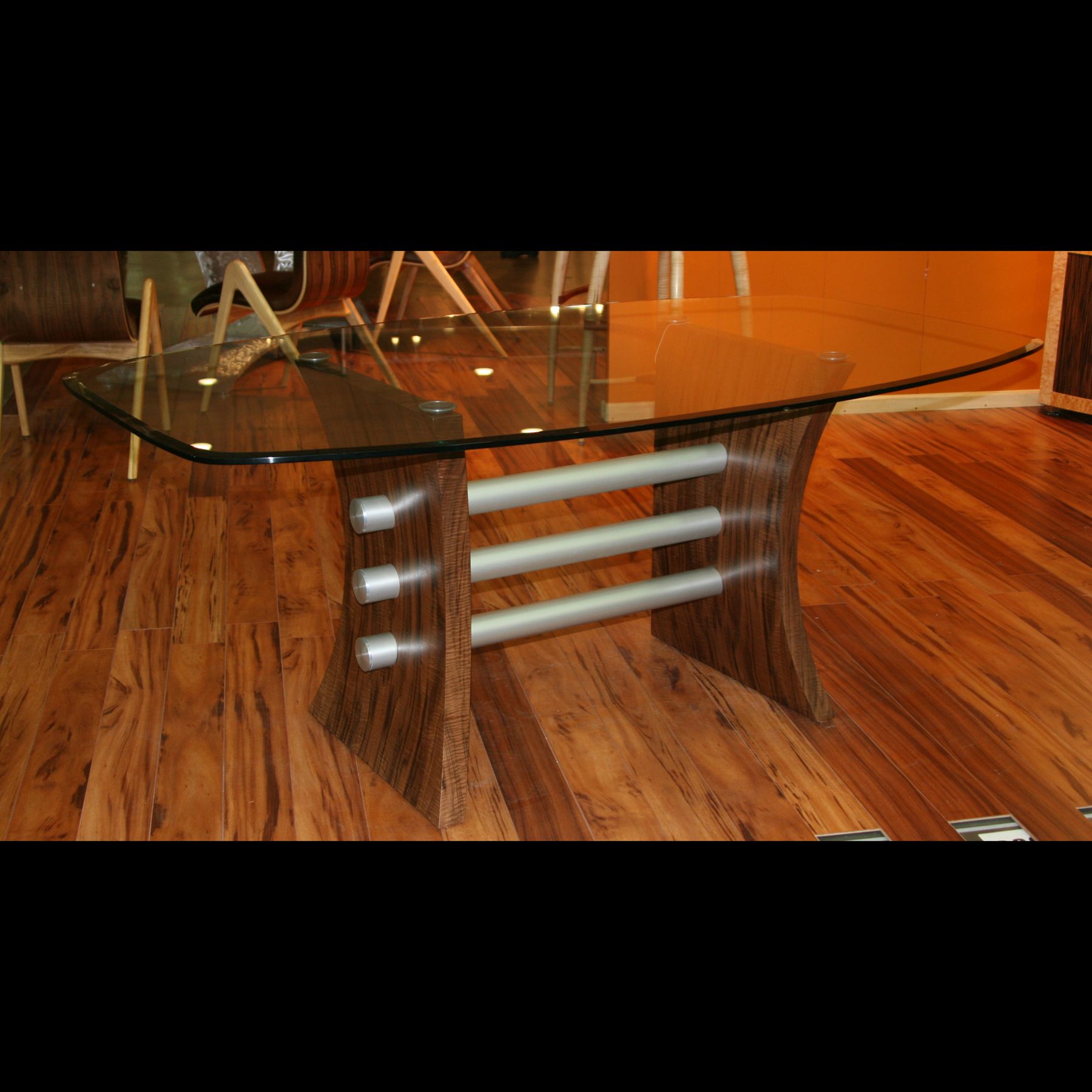 Buy Hand Crafted Modern Glass Top Dining Room Table In Wood And Metal