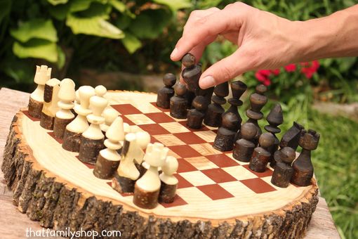 Custom Made Rustic Wood Log Chess Set