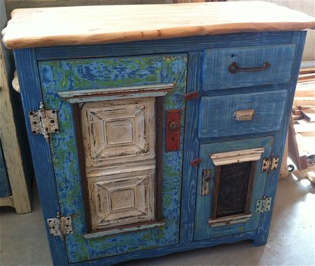 Custom Made Blue Combination Cupboard With Native Elm Top