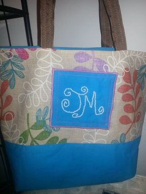 Custom Made Custom Made Fabric Tote Bag With Beaded Monogram