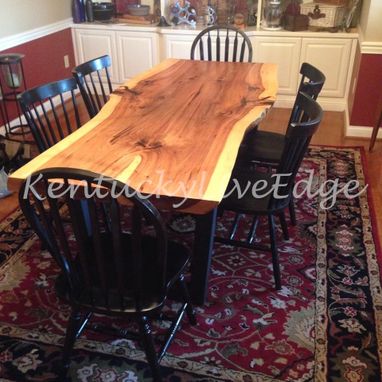 Custom Made Industrial Dining Table Live Edge Hickory Slab Dining Table