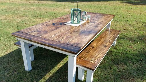 Custom Made Colonial Style Table With Matching Benches