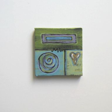 Custom Made Art Abstract Heart Acrylic Painting Original Miniature Green Background