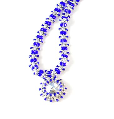 Custom Made Cobalt Blue Necklace With Crystal Pendant