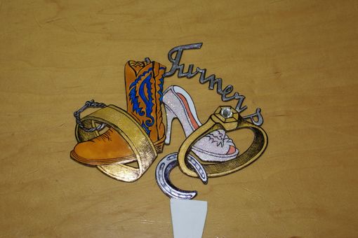 Custom Made Cake Topper Special Theme Cowboy Boot Heel Multi Color Hand Drawn Graphic Custom Example