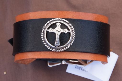 Custom Made Leather Cuff Bracelets Cross Christian
