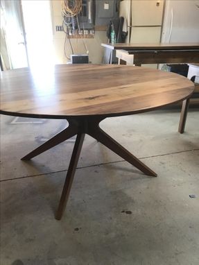 Custom Made Mid Century Walnut Round Dining Table
