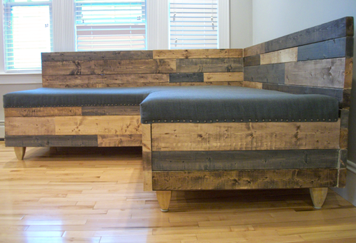 Custom Made Reclaimed Barnwood Modern Upholstered Sectional Sofa
