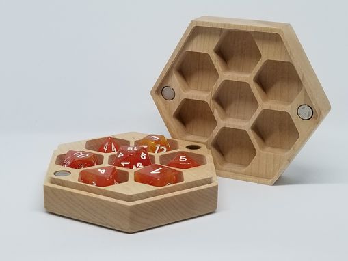 Custom Made Maple "Honeycomb" Hexagonal Hardwood Dice Box For Polyhedral Dice