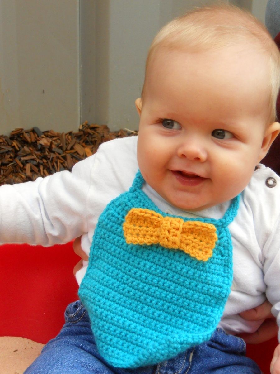Custom Baby Boy Bow Tie Bib In Turquoise And Yellow by Le Fay