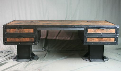 Custom Made Vintage Industrial Wooden Desk With Drawers - Reclaimed Wood Desk - Urban Style Desk