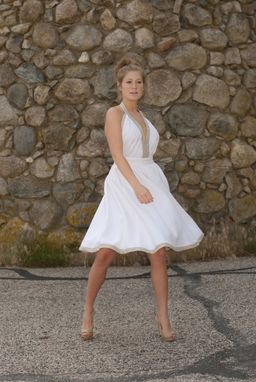 Custom Made Backless Dress In White Linen / Taupe Linen Border