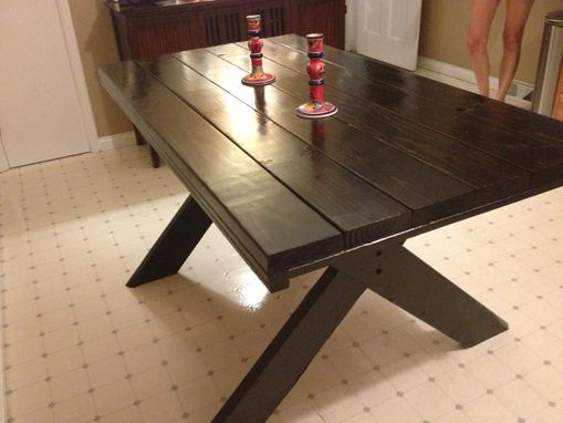 Custom Made 2 Tone Farm Table With Picnic Style Legs