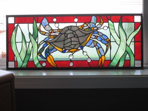 Custom Made Blue Crab Stained Glass Panel