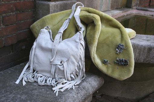Custom Made White Leather Fringe Bag