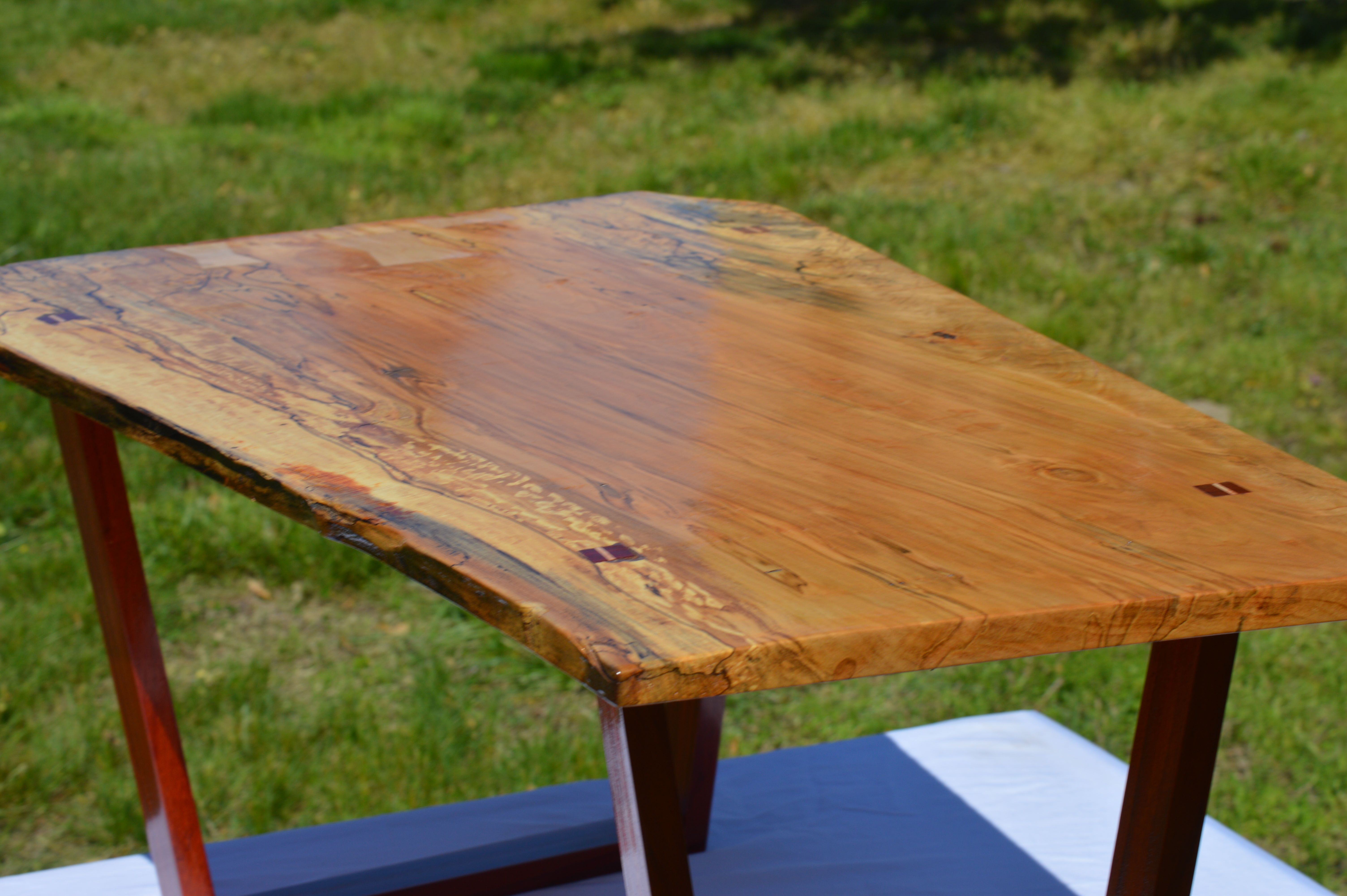 Buy Custom Solid Ambrosia Maple Slab Coffee Table With Padauk Legs