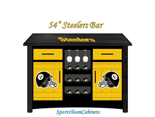 Custom Made 54" Pittsburgh Steelers Liquor Home Dry Bar Cabinet