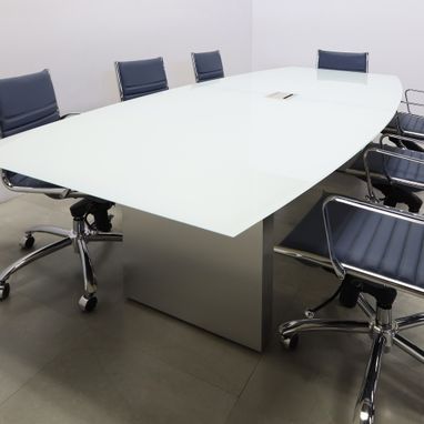 Custom Made Boat Shape Custom Conference Table, Tempered Glass Top - Omaha Meeting Table
