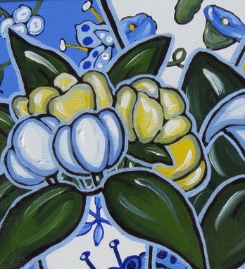 Custom Made Blue And Yellow Still Life Painting, Original Acrylic Painting On Canvas
