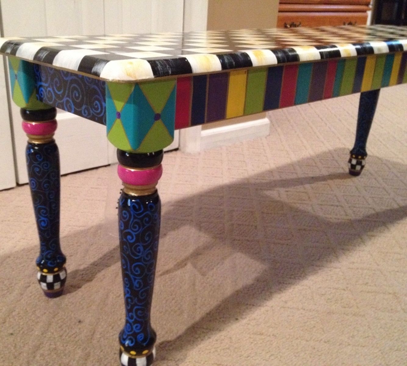 Buy Custom Made Hand Painted Farmhouse Bench Whimsical Painted Bench   67064.529948 