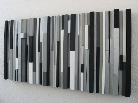 Custom Modern Wood Wall Art Sculpture Black White Greys 