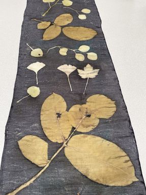 Custom Made One-Of-A-Kind, Hand-Crafted Silk Scarf Eco-Printed With Leaves