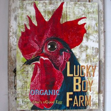 Custom Made Lucky Boy Farm, Original Acrylic Painting On Repurposed Wood Plank Panels