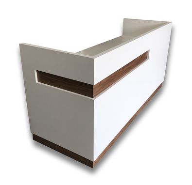 Custom Made Hand Crafted Melamine With Veneer Accents Gloss Whitereception Desk