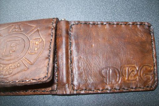Custom Made Custom Leather Money Clip Wallet With Fireman Union Logo And Persoalization