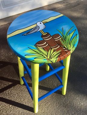 Custom Made Whimsical Painted Painted Bar Stool, Nautical Painted Barstool,  Beach Themed Furniture