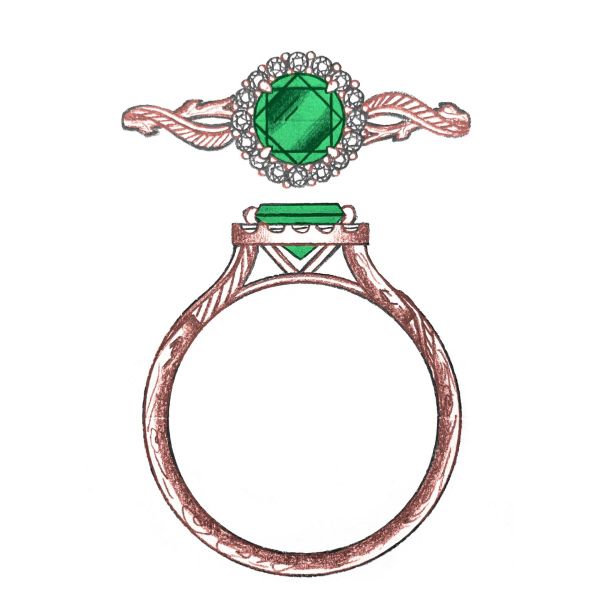The emerald and moissanite accents are perfectly set in rose gold.