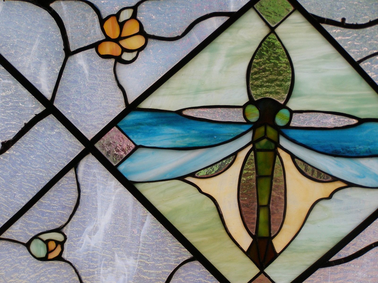 Hand Made Stained Glass Panel Dragonfly With Branches by Judi Cahill ...